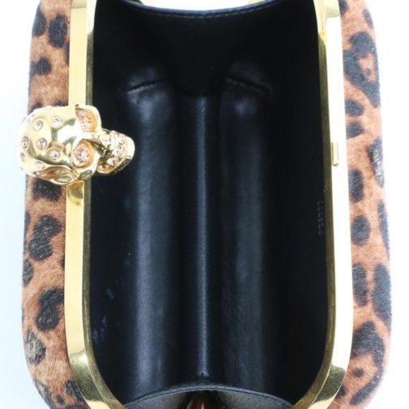 Alexander McQueen Box Leopard Print Calf Hair Skull Multicolor Leather Clutch - Picture 9 of 11